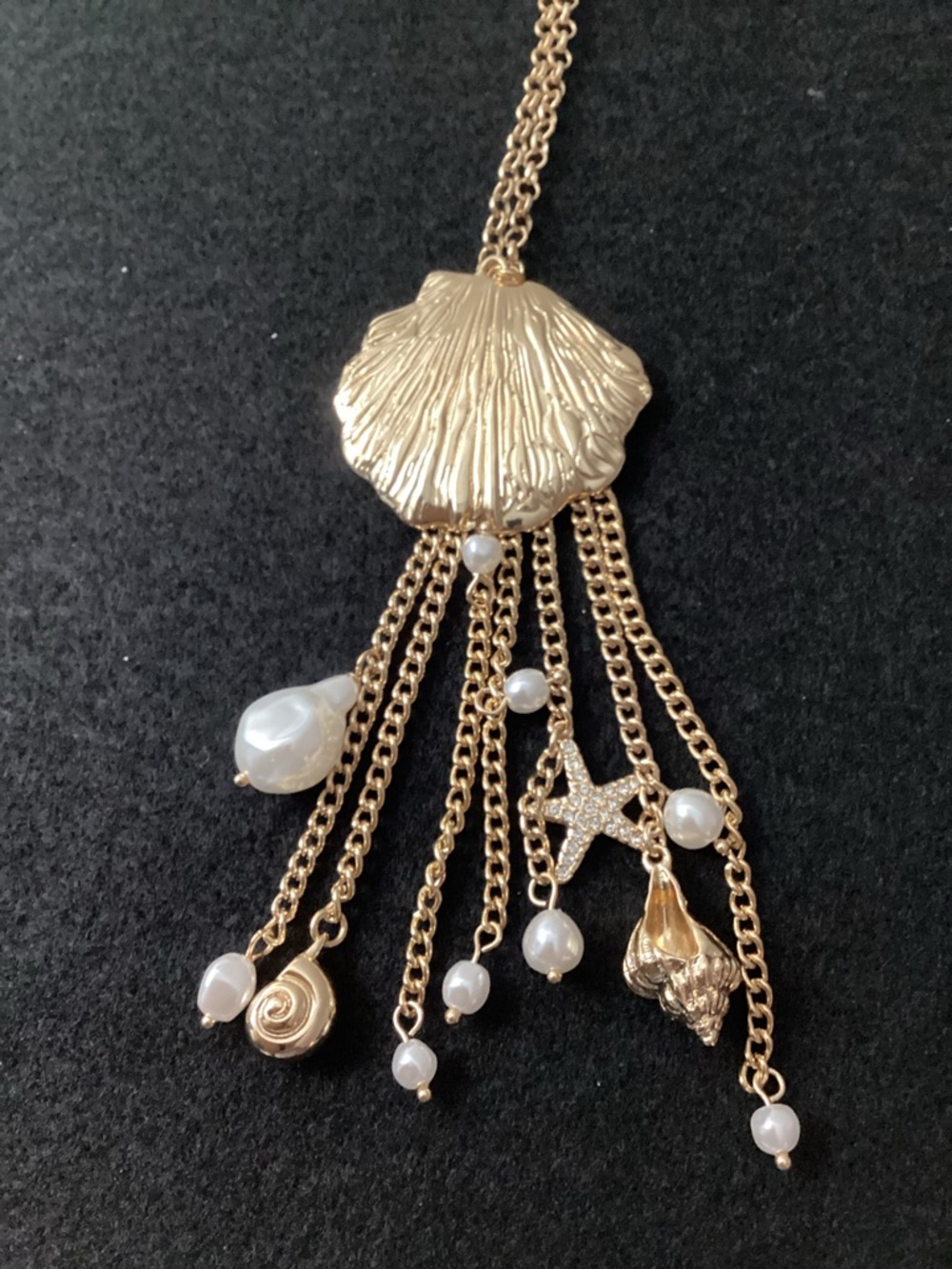I.N.C. Gold-Tone Pavé & Imitation Pearl Shell Fringe Statement Pendant Necklace - Picture 2 of 9